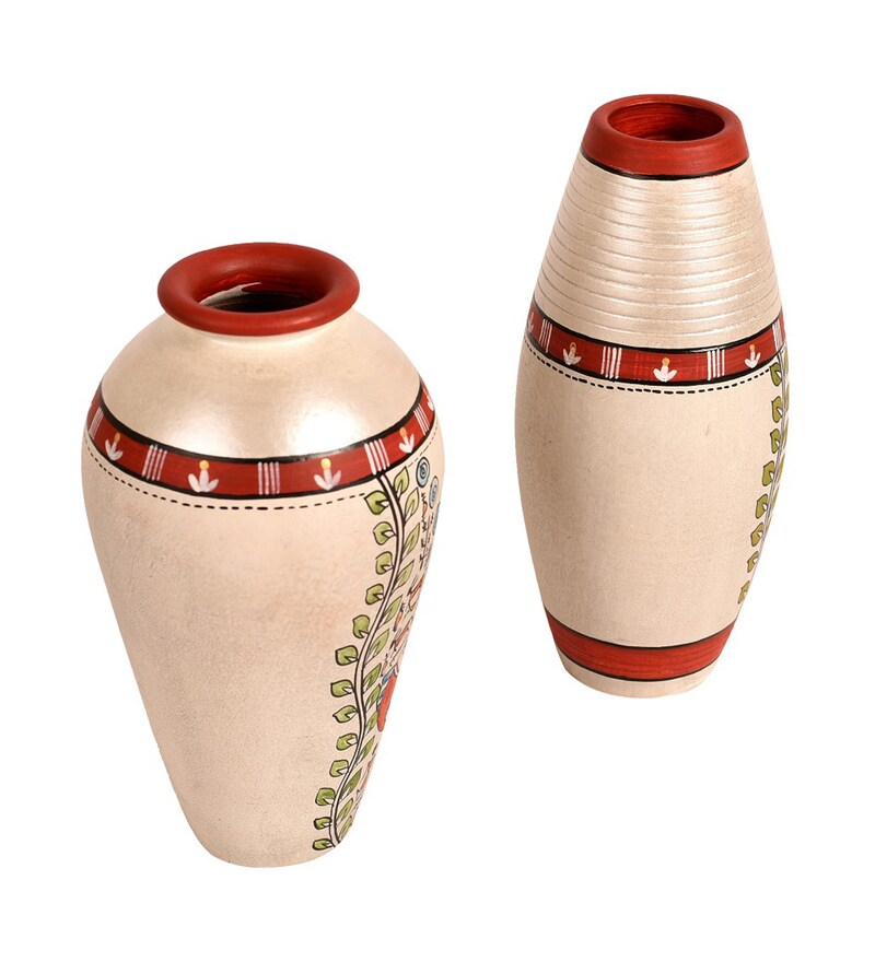 Buy Silver Table Terracotta Vases (Set Of 2) by Aakriti Art Creations