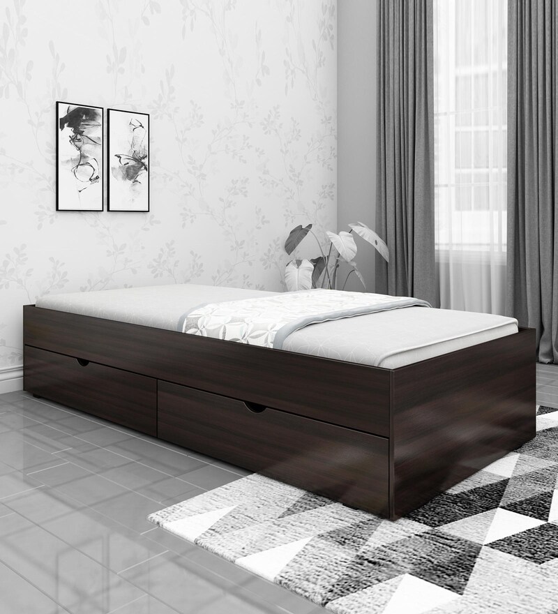 Buy Rhino Single Bed in Wallnut Finish with Drawer Storage by Crystal