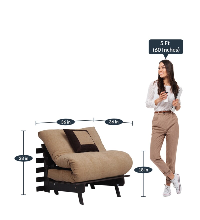 Buy Single Futon With Mattress & Pillow in Light & Dark Brown Colour by