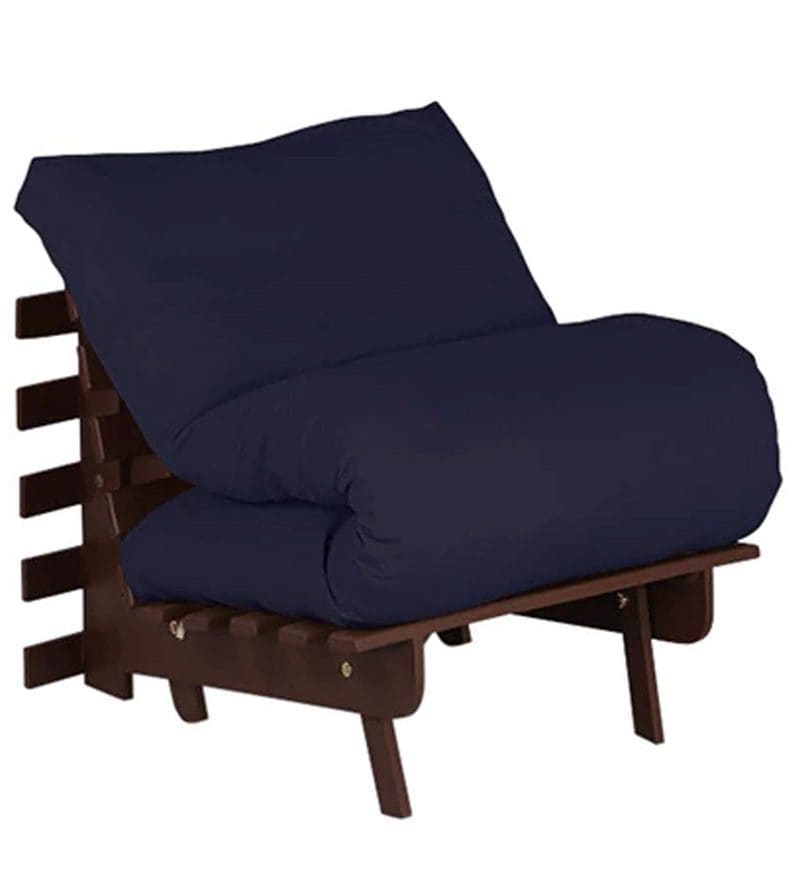 Buy Single Futon with Mattress in Dark Blue Colour by Auspicious Home