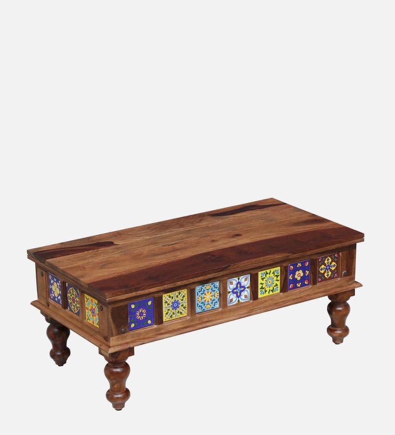 Buy Siramika Solid Wood Coffee Table In Rustic Teak Finish By Mudramark