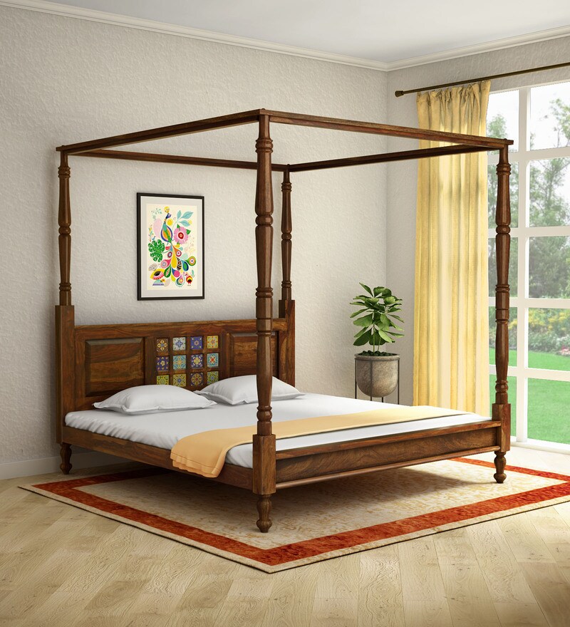 Siramika Solid Wood Poster Bed In Provincial Teak Finish By Mudramark