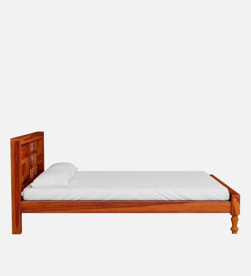 Buy Siramika Sheesham Wood Queen Size Bed In Honey Oak Finish By