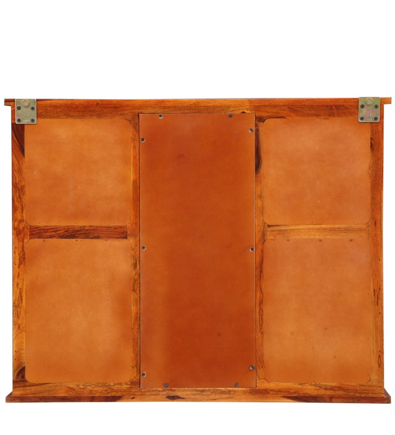 Buy Siramika Sheesham Wood Wall Shelf with Glass Door in Honey Oak Finish by Wooden Mood Online