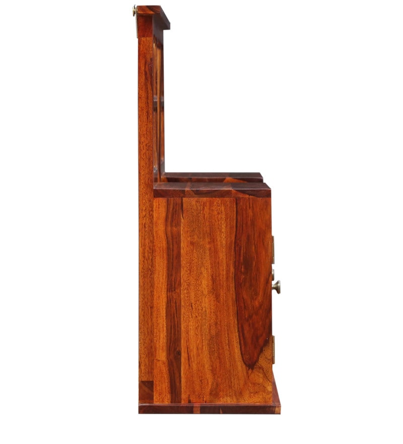 Buy Siramika Sheesham Wood Wall Shelf with Glass Door in Honey Oak Finish by Wooden Mood Online