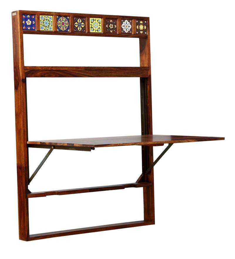 Buy Siramika Solid Wood Wall Mounted Foldable 4 Seater Dining Table In Honey Oak Finish By