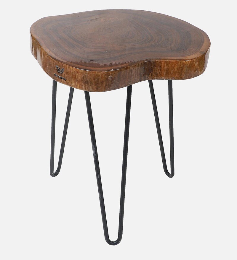 Buy Epoxy Solid Wood End Table in Natural Teak Wood Finish by We Wood