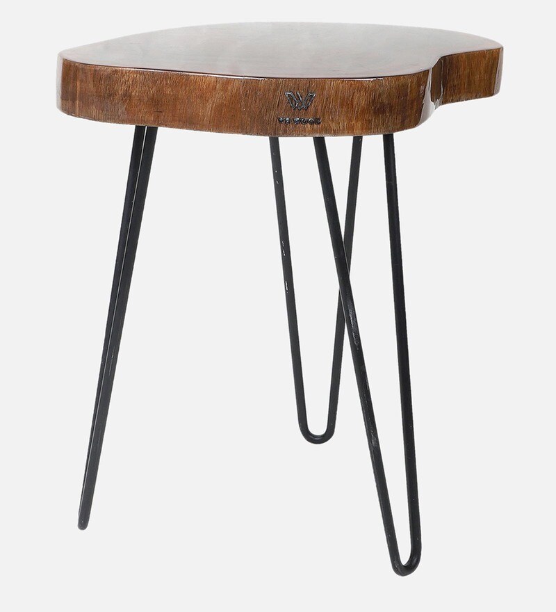 Buy Epoxy Solid Wood End Table in Natural Teak Wood Finish by We Wood