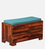 Siena Sheesham Wood Shoe Rack In Scratch Resistant Honey Oak Finish With Sky Blue Cushion