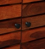 Siena Sheesham Wood Shoe Rack In Scratch Resistant Honey Oak Finish With Sky Blue Cushion