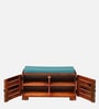 Siena Sheesham Wood Shoe Rack In Scratch Resistant Honey Oak Finish With Sky Blue Cushion