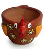 Sienna Brown & Fire Yellow Terracotta Pecking Hen Handpainted Desk Pot