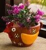 Sienna Brown & Fire Yellow Terracotta Pecking Hen Handpainted Desk Pot