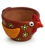 Sienna Brown & Fire Yellow Terracotta Pecking Hen Handpainted Desk Pot