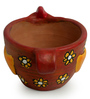 Sienna Brown & Fire Yellow Terracotta Pecking Hen Handpainted Desk Pot