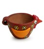 Sienna Brown & Fire Yellow Terracotta Pecking Hen Handpainted Desk Pot