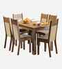 Sierra 6 Seater Dining Set With Cushioned Seats In Brown & Beige Color