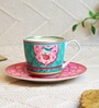 Izzhaar Signature 200ml   Pink & Green ceramic (Set of 2) Tea Cup & Saucer Set