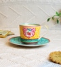 Izzhaar Signature 200ml Green& Yellow ceramic (Set of 2) Tea Cup & Saucer Set