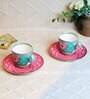 Izzhaar Signature 200ml   Pink & Green ceramic (Set of 2) Tea Cup & Saucer Set