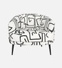 Silhoux Arlo Abstract Linear Premium Polyester Fabric Accent Chair In White And Black Colour