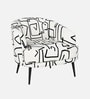 Silhoux Arlo Abstract Linear Premium Polyester Fabric Accent Chair In White And Black Colour