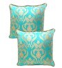 Green & Golden Traditional Silk 16 x 16 Inches Cushion Covers (Set of 2)