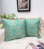 Green & Golden Traditional Silk 16 x 16 Inches Cushion Covers (Set of 2)