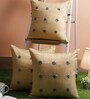 Gold Traditional Silk 16 x 16 Inches Embroidered Cushion Covers (Set of 3)