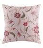 Beige Floral Blended Linen 16 x 16 Inches Embroidered Cushion Covers (Set of 2)