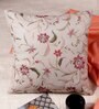 Beige Floral Blended Linen 16 x 16 Inches Embroidered Cushion Covers (Set of 2)