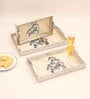 Silver & Multicolour MDF Wood New Flower (Set of 3) Serving Tray