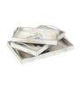Silver & Multicolour MDF Wood New Flower (Set of 3) Serving Tray