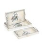 Silver & Multicolour MDF Wood New Flower (Set of 3) Serving Tray