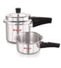 Silver 2 & 3 Ltrs with Common Lid  (Pack of 2) Combo Induction Base Outer Lid Aluminium Pressure Cooker