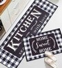 Silver Checkered Polyester Antiskid Machine Made Floor Runner and Door Mat Combo
