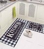 Silver Checkered Polyester Antiskid Machine Made Floor Runner and Door Mat Combo