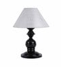 Silver Fabric Shade Table Lamp with Black Base