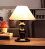 Silver Fabric Shade Table Lamp with Black Base