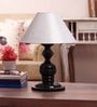 Silver Fabric Shade Table Lamp with Black Base