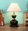 Silver Fabric Shade Table Lamp with Black Base