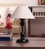 Silver Fabric Shade Table Lamp with Black Base