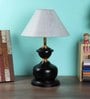 Silver Fabric Shade Table Lamp with Black Base