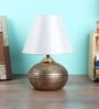 Silver Fabric Shade Table Lamp with Golden Base