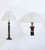 Silver Fabric Shade Table Lamp with Brown Base