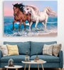 Couple Horse In Silver Canvas Framed Art Print (33 x 21 Inches)