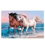 Couple Horse In Silver Canvas Framed Art Print (33 x 21 Inches)