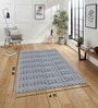 Silver Geometric Polyester Blend 4 X 6 Feet Machine Made Carpet
