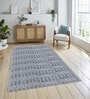 Silver Geometric Polyester Blend 4 X 6 Feet Machine Made Carpet
