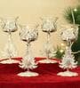 Decorative Silver Glass Set Of 4 Votive Tealight Candle Holder With Stand